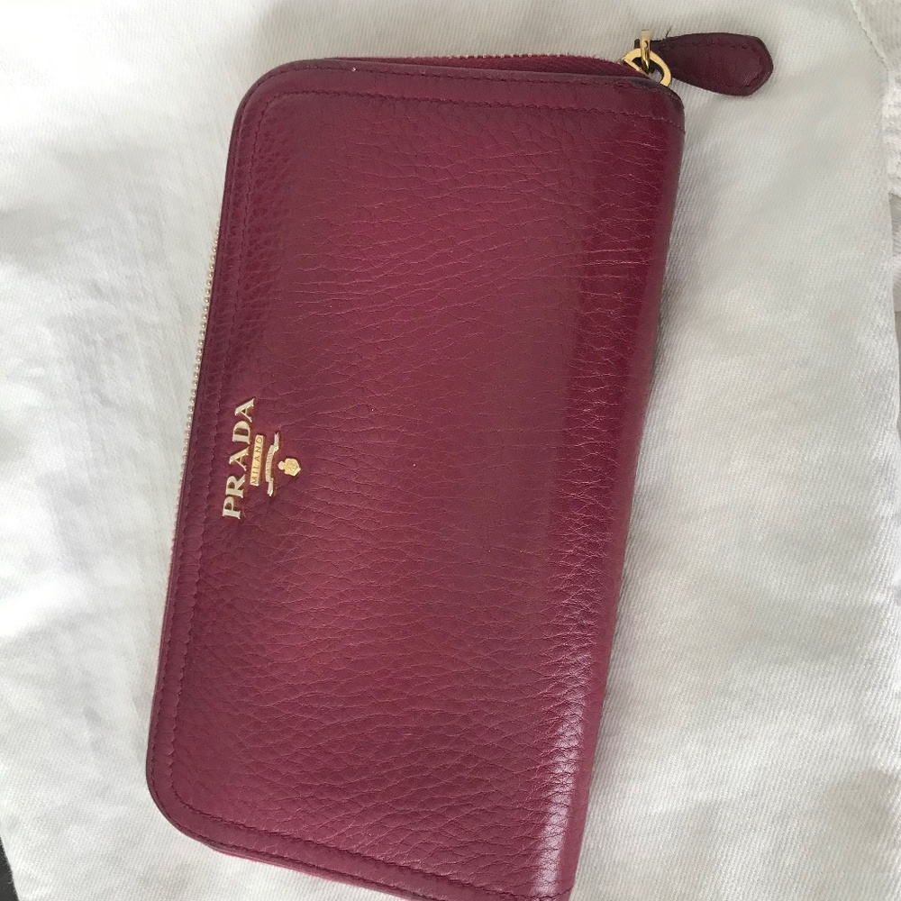 Prada red/burgundy zipper wallet